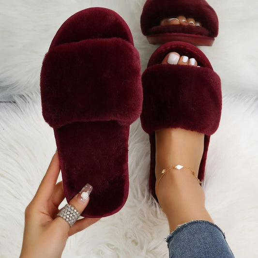 Fluffy Women's Indoor Plush Slippers - Cozy & Cute Cotton Flats