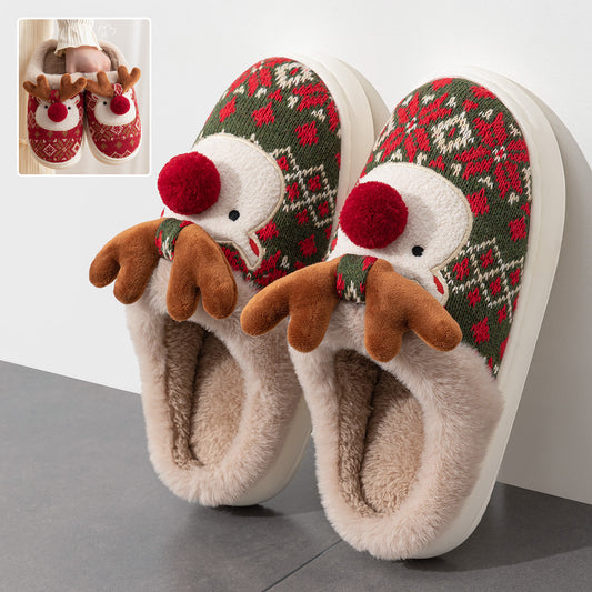 Cozy Christmas Elk Plush Slippers - Cute, Fuzzy House Shoes for Women