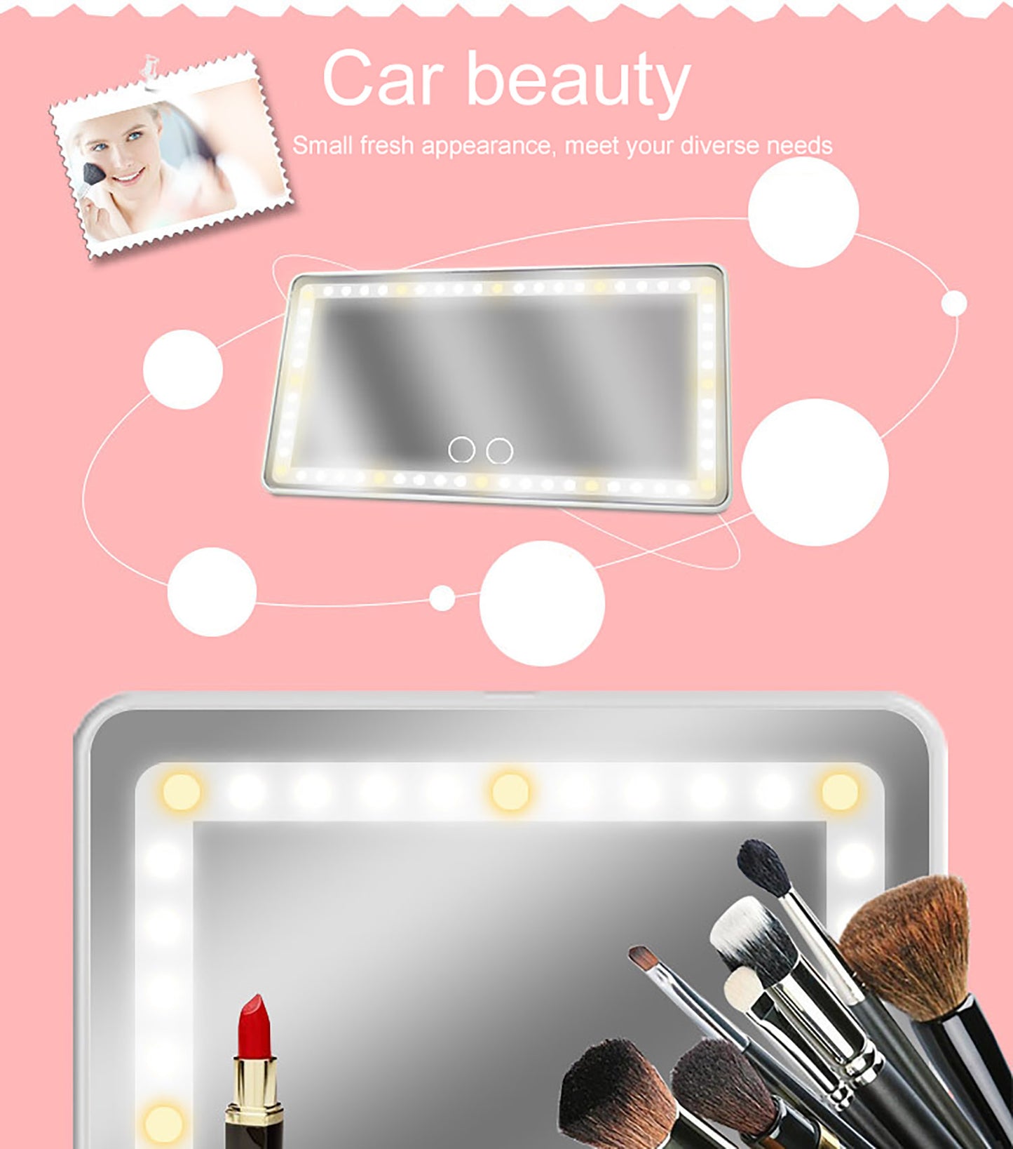 Universal LED Makeup Mirror for Car Sun Visor – Touch-Control Beauty Mirror with Adjustable Brightness