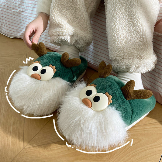 Christmas Deer Slippers for Women – Warm, Plush Winter Indoor Shoes